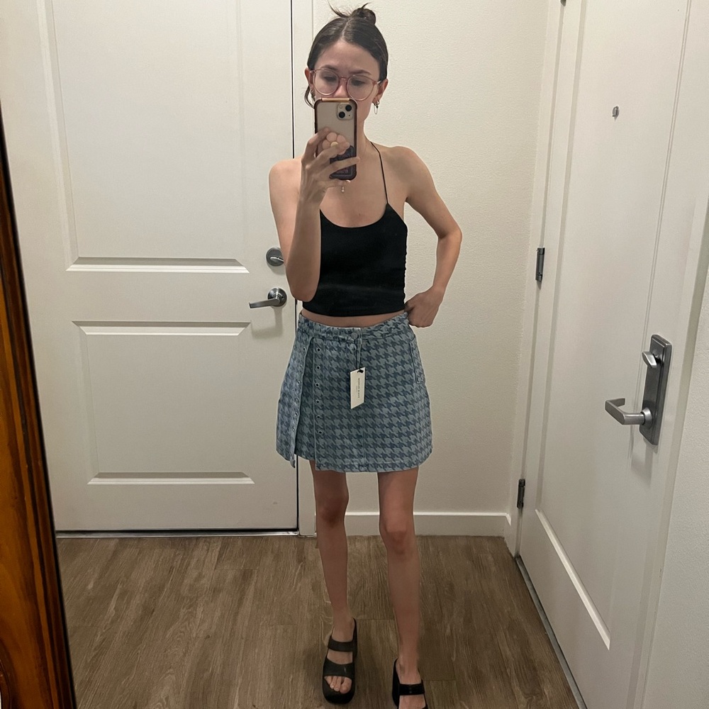 Houndstooth Jean Skirt with Shorts